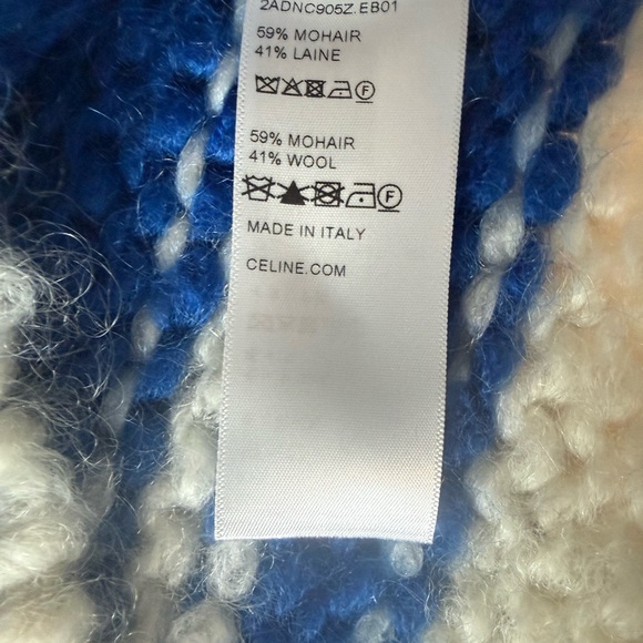 CELINE Chunky Knit Mohair Wool Sweater- off white-blue size s- NWT - Picture 5 of 5